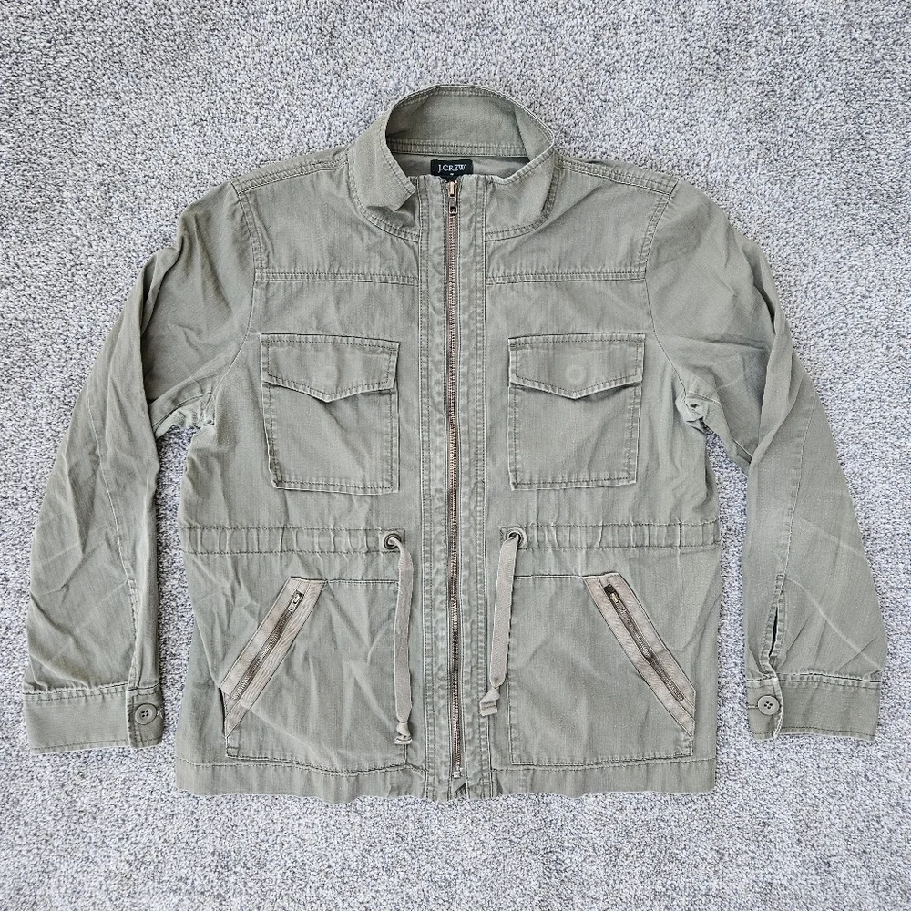 J Crew Military Field Jacket Olive Green Pockets Zip Up Cinch Waist Womens Large